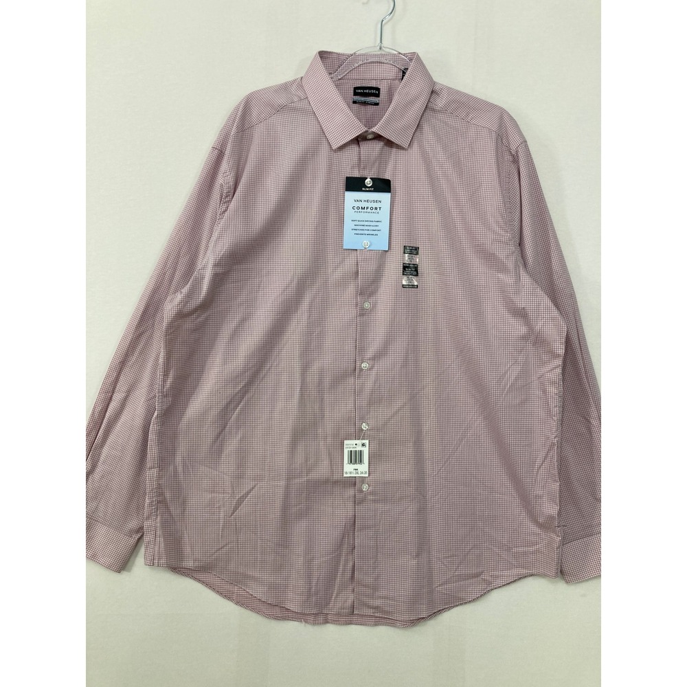 New Van Heusen Dress Shirt 2XL Slim Fit Comfort Performance Gingham Check